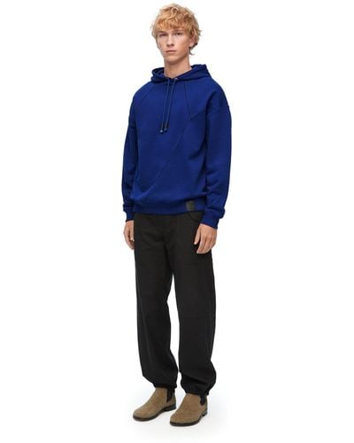 Loewe Luxury Puzzle Relaxed Fit Hoodie In Cotton - Blue