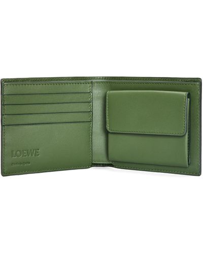 Loewe Luxury Puzzle Bifold Coin Wallet In Classic Calfskin - Green
