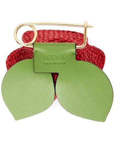 Loewe Luxury Rose Pin In Raffia And Brass - Green