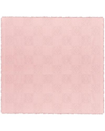 Loewe Luxury Damero Scarf In Wool, Silk And Cashmere - Pink