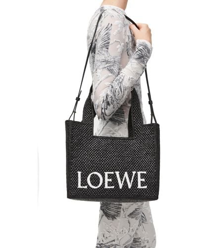 Loewe Luxury Small Font Tote In Raffia - Black