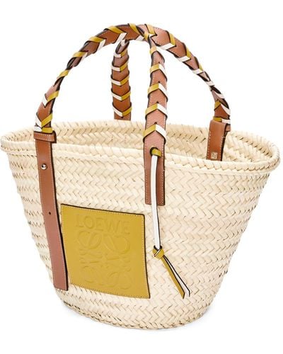 Loewe Luxury Basket Bag In Palm Leaf With A Braided Handle In Calfskin - Metallic