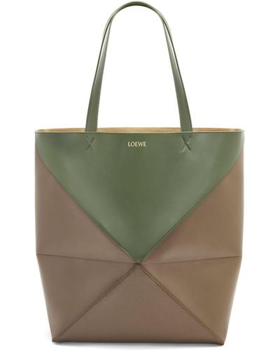 Loewe Luxury Xl Puzzle Fold Tote In Shiny Calfskin - Green