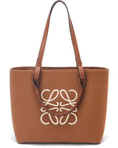 Loewe Small Anagram Tote Bag In Jacquard And Calfskin - Brown