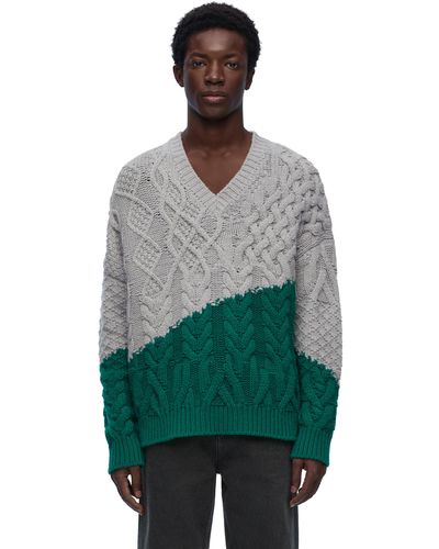 Loewe Contrast-embellished Cable-knit Wool Sweater X - Green