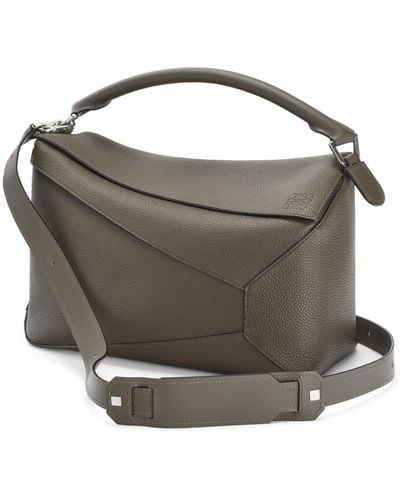 Loewe Large Puzzle Bag In Grained Calfskin - Green