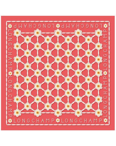 Longchamp Pañuelo de seda 50 Margaritas - Rojo