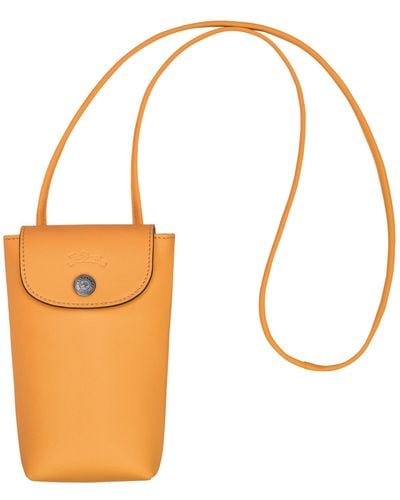 Longchamp Funda de teléfono con cordón de piel Le Pliage Xtra - Naranja