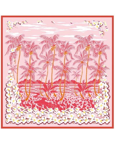 Longchamp Seidenschal 90 Hawaiianische Blumen - Pink