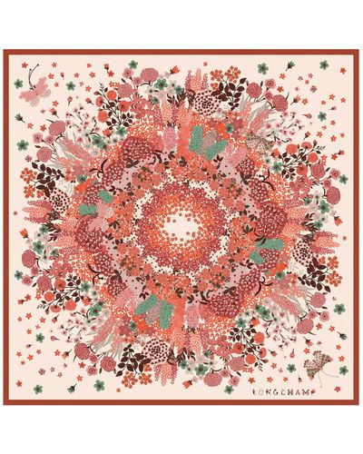 Longchamp Pañuelo de seda 90 Collier de fleurs - Rojo