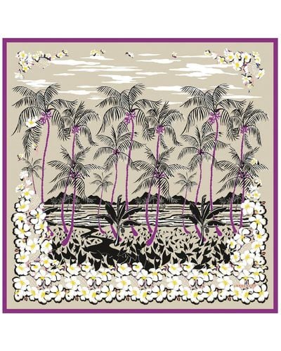 Longchamp Seidenschal 90 Hawaiianische Blumen - Mettallic