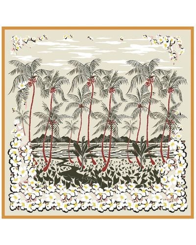 Longchamp Carré de soie 90 Fleurs Hawaïennes - Métallisé