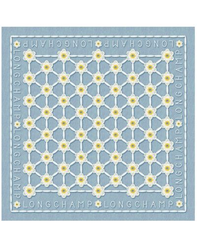 Longchamp Zijden Sjaal 50 Madeliefjes - Blauw