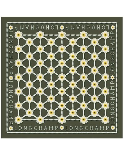 Longchamp Carré de soie 50 Marguerites - Vert