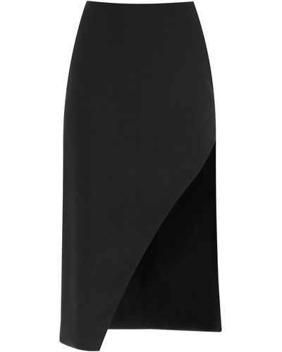 Alexander McQueen Wool And Mohair Pencil Skirt With Asymmetric Slit - Black