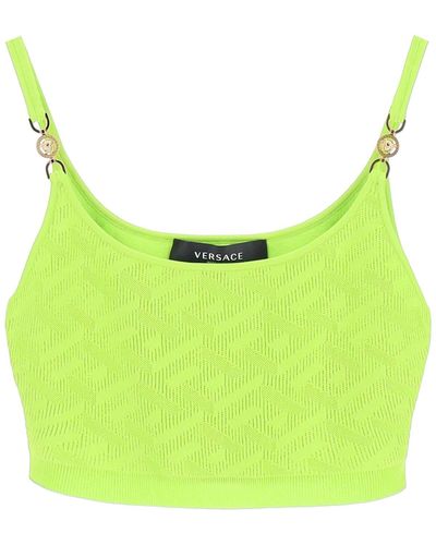 Versace 'la Greca' Knitted Cropped Top - Yellow