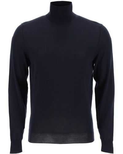 Drumohr Turtleneck Sweater In Superfine Merino Wool - Blue