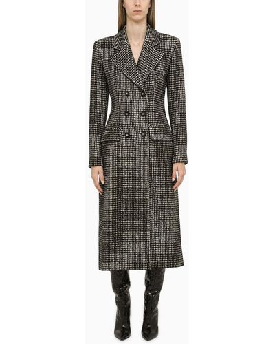 Dolce & Gabbana Double Breasted Black And White Houndstooth Coat - Green