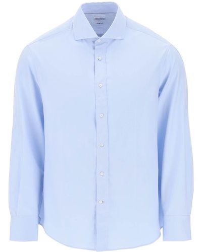 Brunello Cucinelli Spread Collar Slim Fit Shirt - Blue