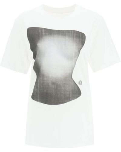 MM6 by Maison Martin Margiela Cotton T-shirt With Silhouette Graphic Print - Gray