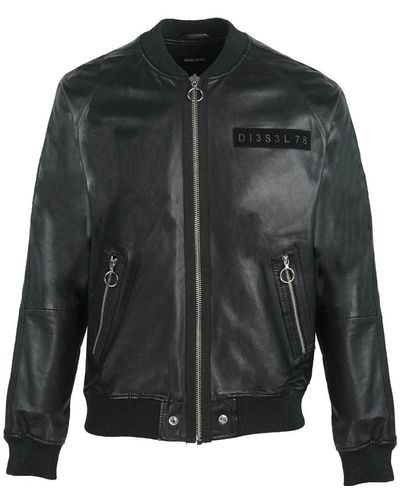DIESEL L-pins-a Black Leather Bomber Jacket
