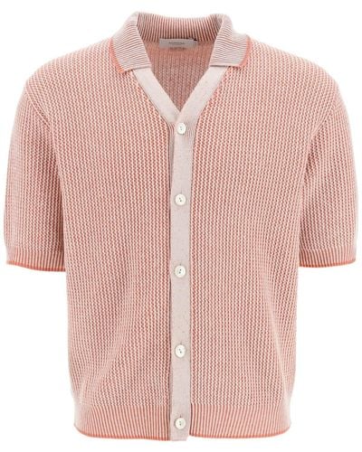 Agnona Short-sleeved Cotton Cachemire And Linen Cardigan - Pink