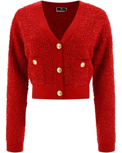 Elisabetta Franchi Crop Cardigan In Jacquard Knit Fabric - Red