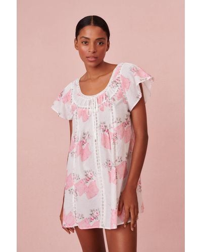 LoveShackFancy Sashi Flutter Sleeve Nightgown - Pink