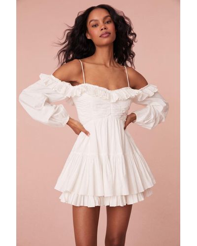 LoveShackFancy Zennia Off Shoulder Cotton Mini Dress - Natural