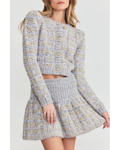 LoveShackFancy Bibi Tweed Mini Skirt - Gray