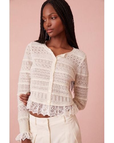 LoveShackFancy Norden Wool Embroidered Lace Cardigan - Natural