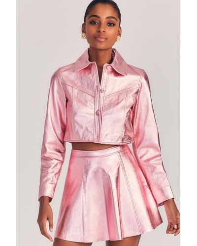 LoveShackFancy India Cropped Leather Jacket - Pink
