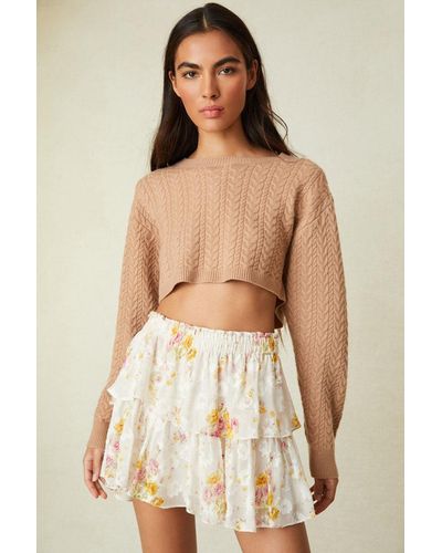 LoveShackFancy Ruffle Mini Floral Silk Blend Skirt - Natural