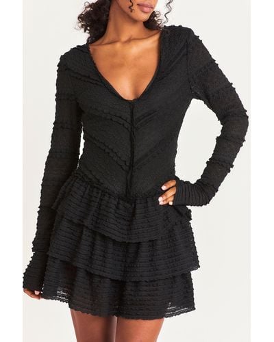 LoveShackFancy Boreno Lace Mini Dress - Black
