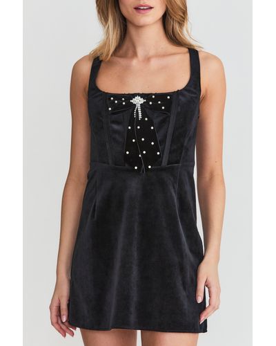 LoveShackFancy Collins Velvet Mini Dress - Black