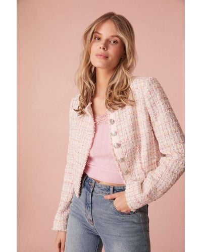 LoveShackFancy Falima Tweed Cropped Jacket - Pink
