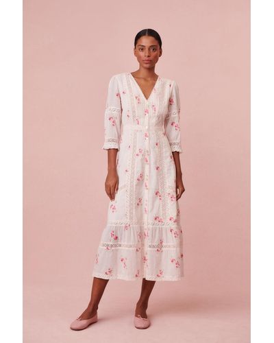LoveShackFancy Desert Victorian Cotton Midi Dress - Pink