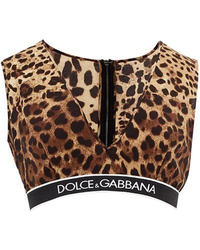 Dolce & Gabbana Top Cropped Maculato Con Fascia - Marrone