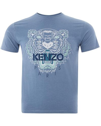 KENZO T-Shirt Azzurra Con Stampa Tigre - Blu
