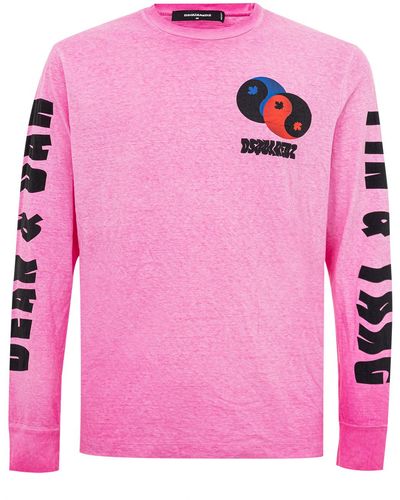 DSquared² T-Shirt Maniche Lunghe Con Stampa - Rosa