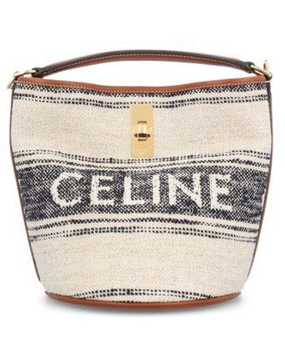 Celine Logo Drawstring Small Coated Canvas & Leather Bucket Bag in