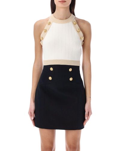 Balmain Ribbed Stretch Tech Microfiber Crop Top in White