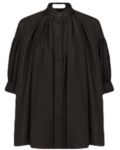 Dior Three-quarter Sleeve Pleated Blouse - Black