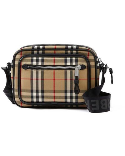 Burberry Preston London Check Leather Messenger Bag in Black for Men