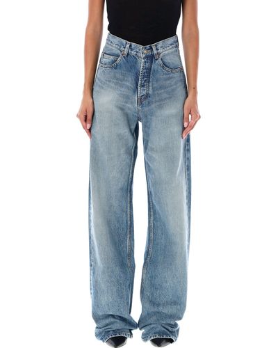 V-waist long baggy jeans in vintage blue denim, Saint Laurent