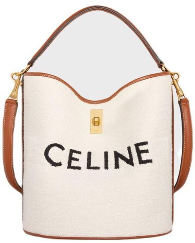 Celine Logo Drawstring Small Coated Canvas & Leather Bucket Bag in