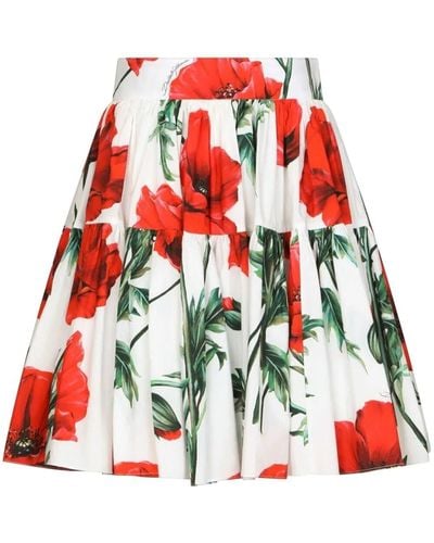 Dolce & Gabbana Pleated Poppy Print Mini Skirt - Multicolor
