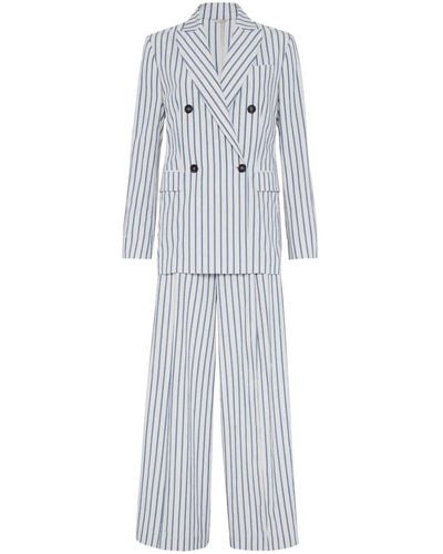 Brunello Cucinelli Striped Cotton Suit - White