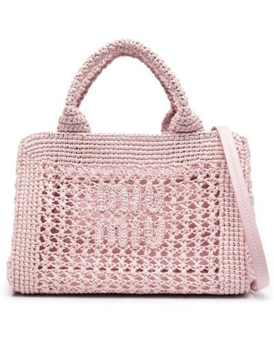 Miu Miu Crochet-knit Tote Bag - Pink