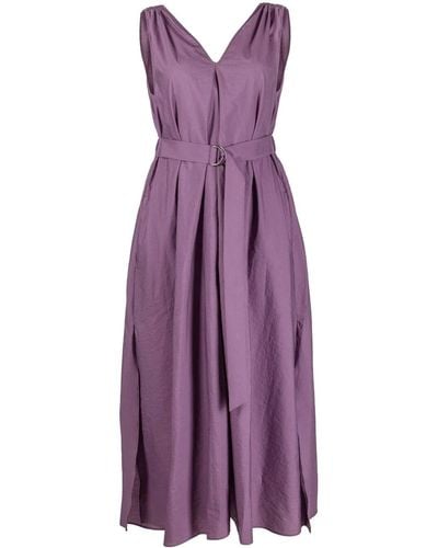 Brunello Cucinelli Gathered V-neck Dress - Purple